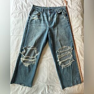 American Eagle highest rise baggy straight ripped blue jeans | size 16 regular